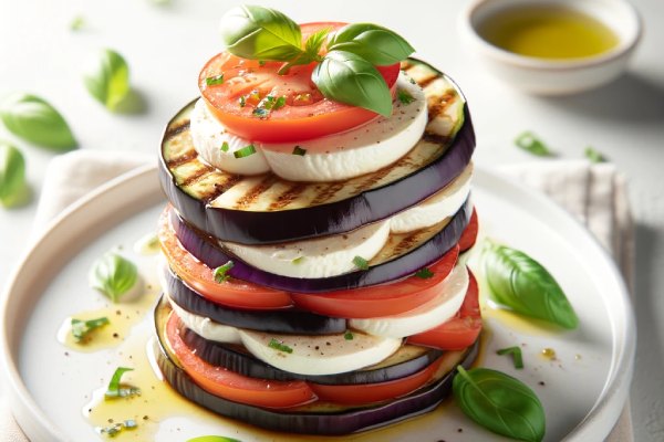 Receta de milhojas de berenjena, mozzarella y tomate
