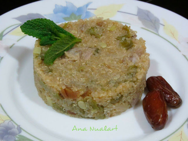 receta de timbal de quinoa con judias verdes, carne y dátiles