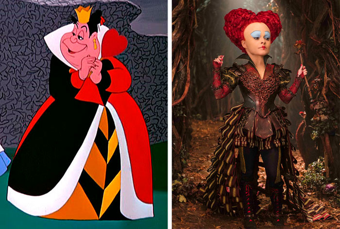 Actores y actrices iguales a los dibujos animados que interprentan Helena Bonham Carter y la Reina de Corazones